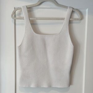 Aritzia Babaton White Sculpt Knit Square Neck Cropped Womens Tank Top Size L